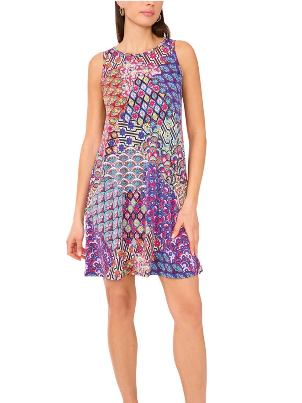 MSK Women's Mixed-Print Keyhole-Back Swing Dress Size Small